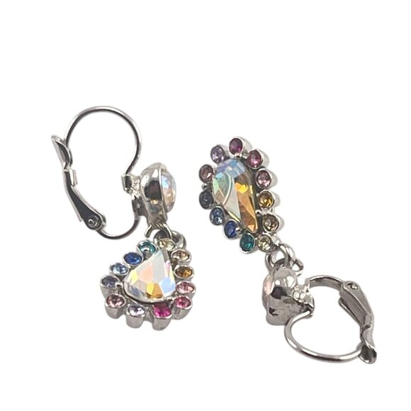 Kirks Folly Swarovski Crystal Leverback Earrings Rainbow Rhinestones Dangle Retr - Picture 3 of 11